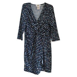 NWOT JB BY JULIE BROWN Womens' Black & Blue Polka Dot Faux Wrap Dress XL